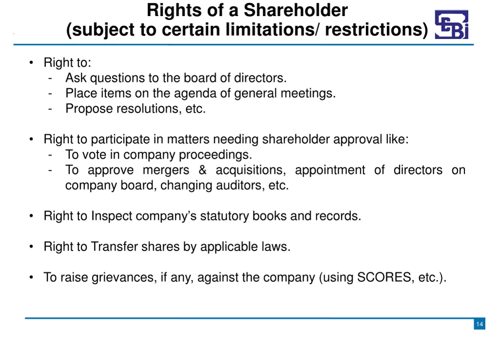 rights of a shareholder subject to certain