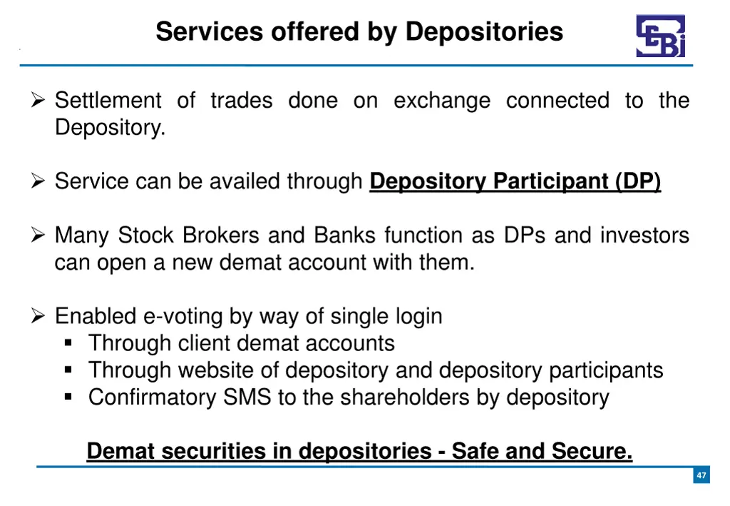 services offered by depositories 1