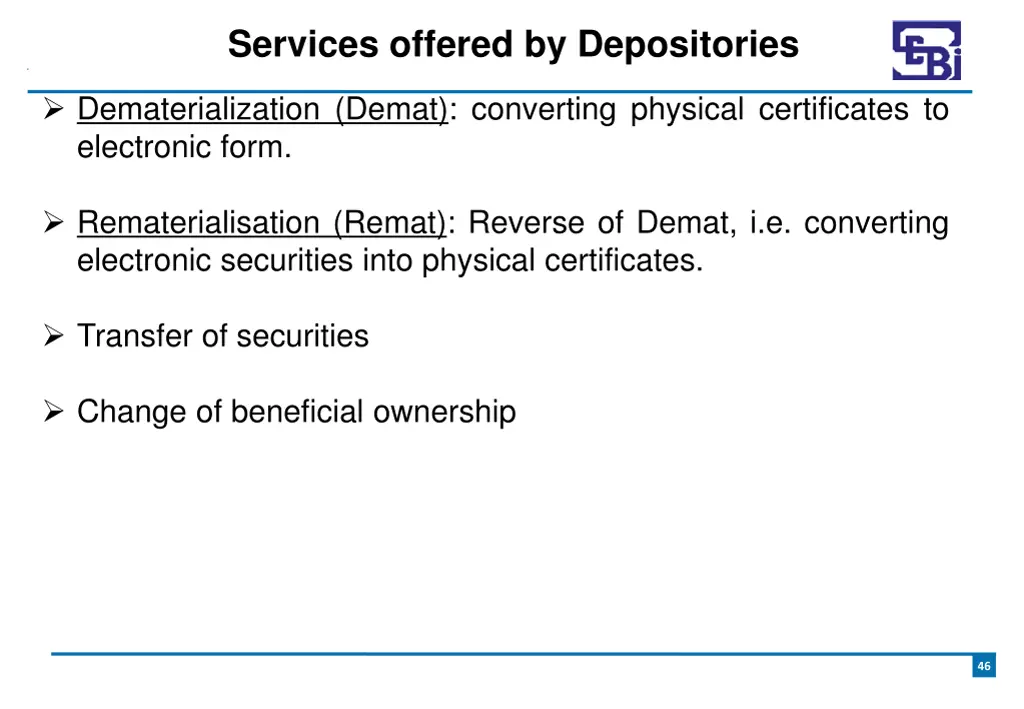 services offered by depositories