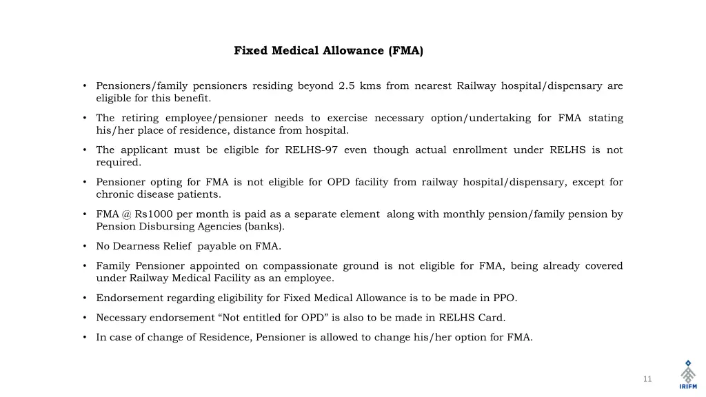 fixed medical allowance fma