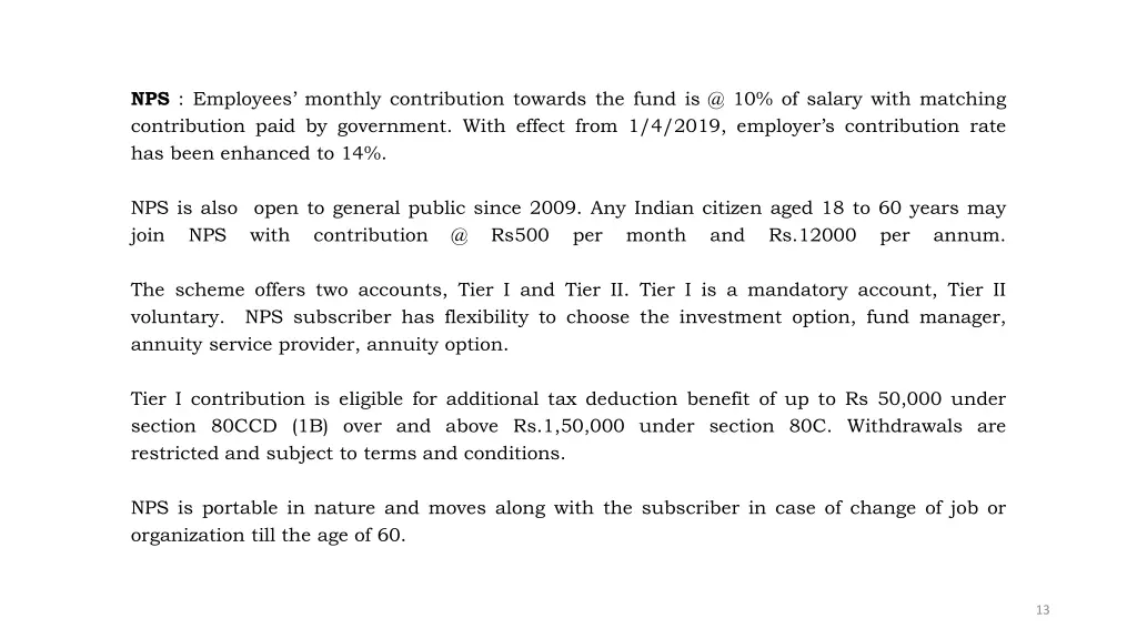 nps employees monthly contribution towards