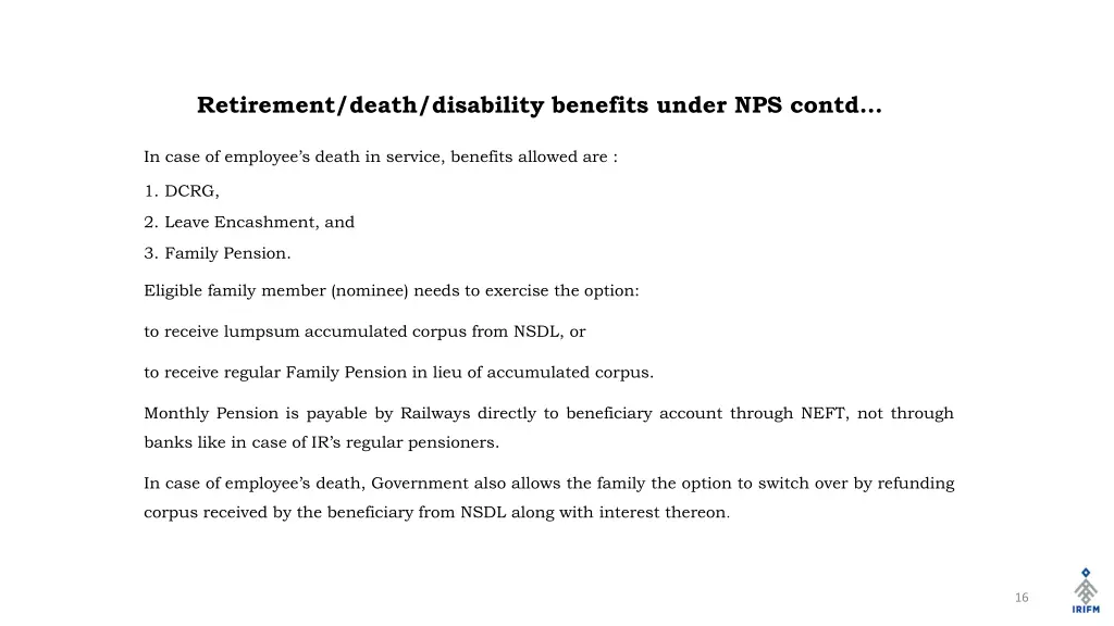 retirement death disability benefits under