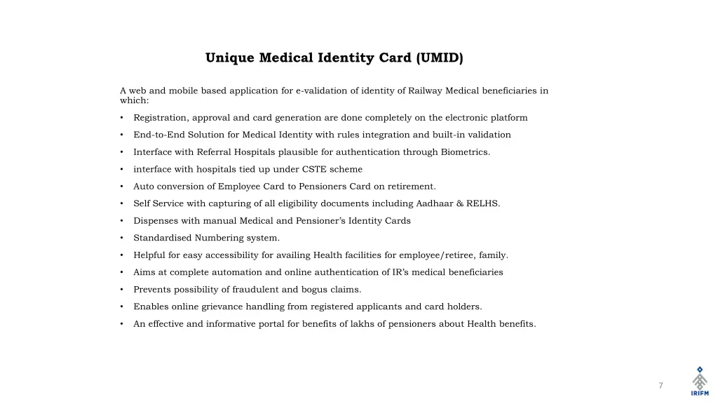 unique medical identity card umid