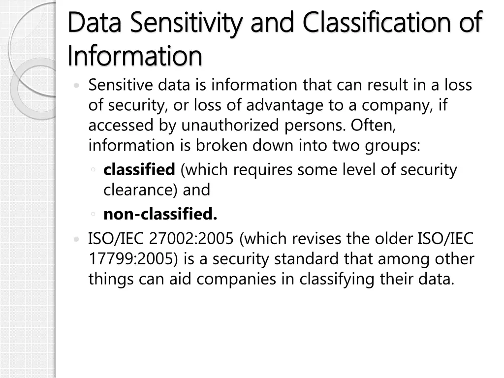 data sensitivity and classification of data