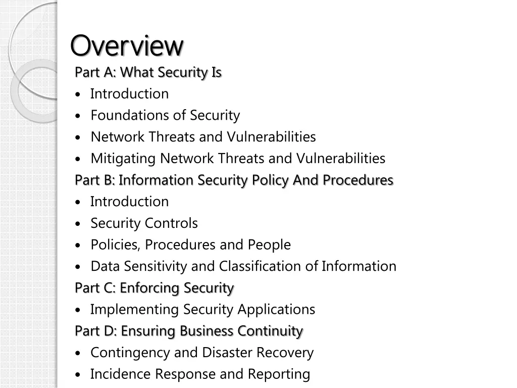 overview overview part a what security