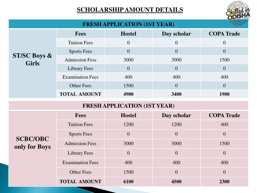 scholarship amount details