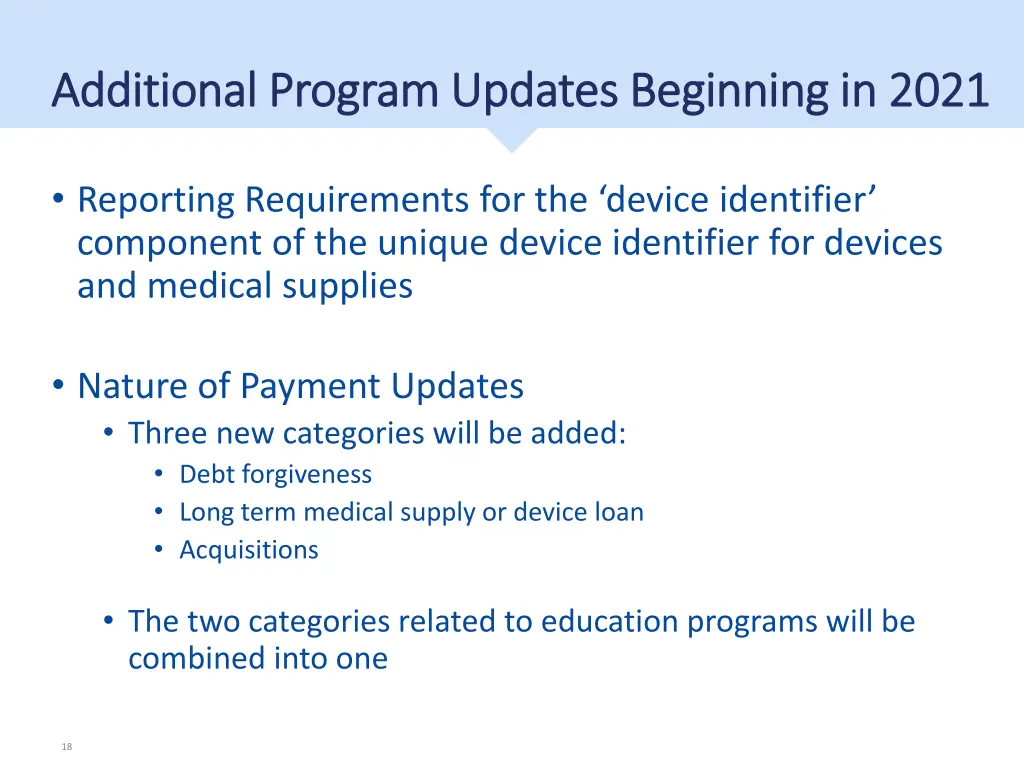 additional program updates beginning in 2021