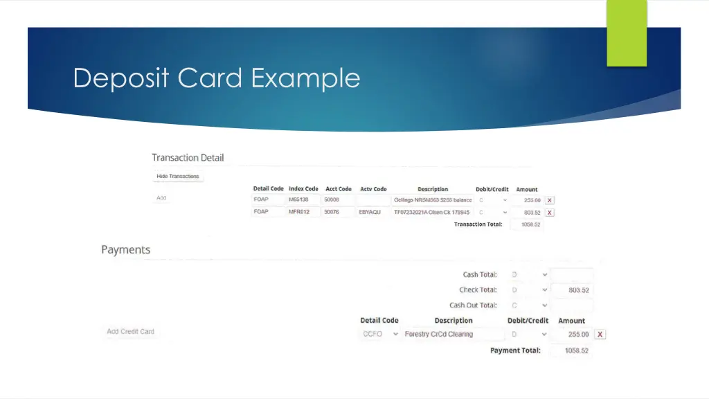 deposit card example