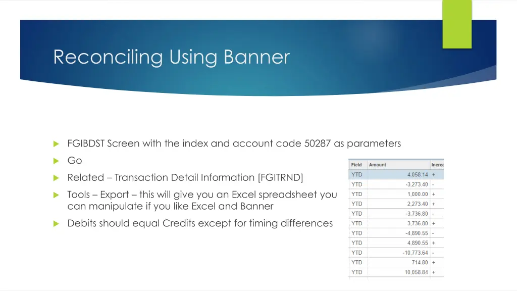 reconciling using banner