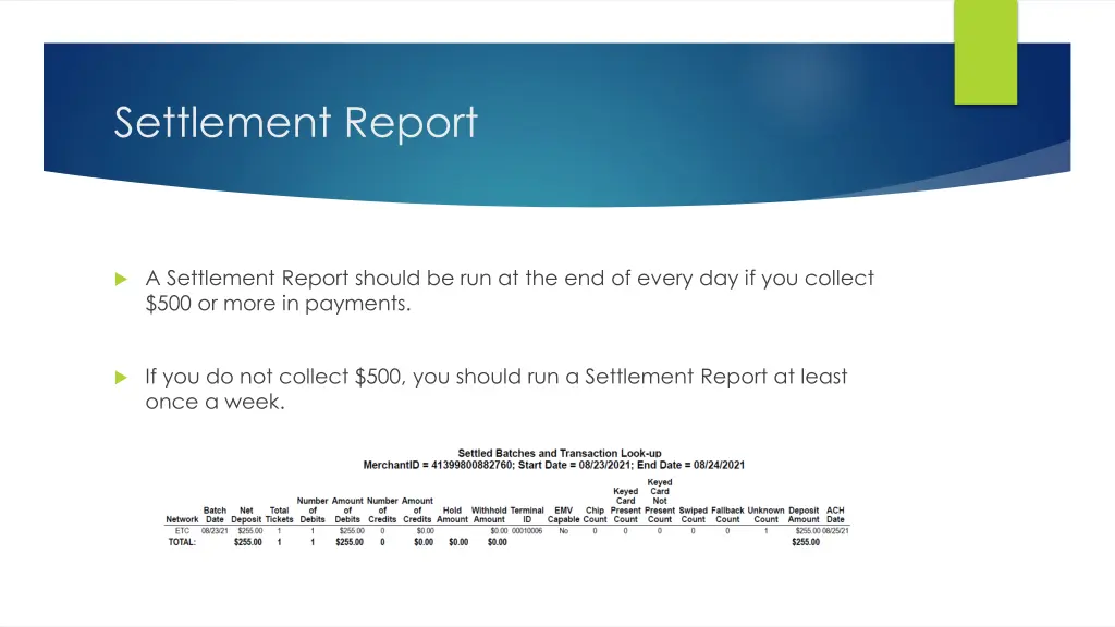 settlement report