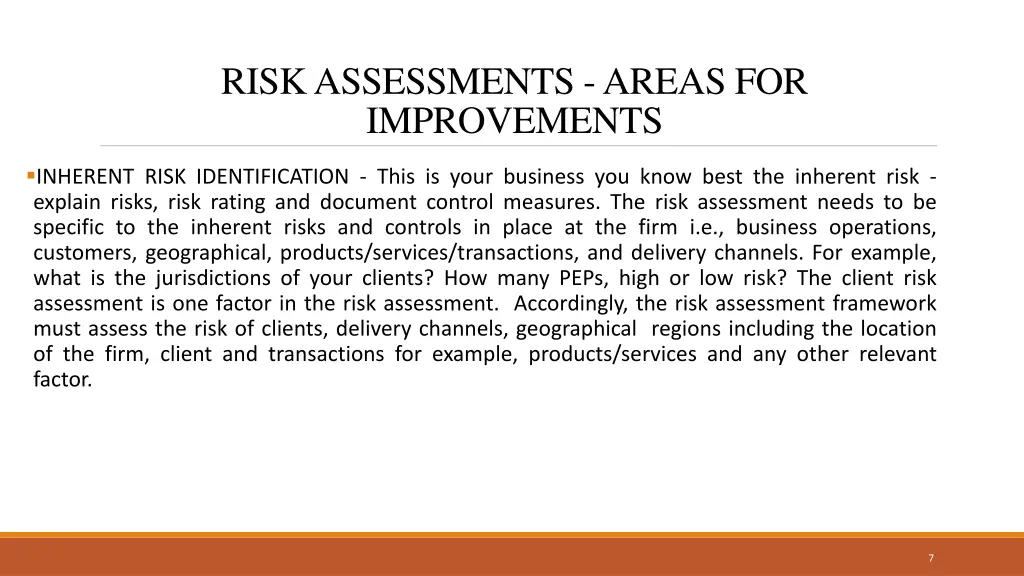 risk assessments areas for improvements