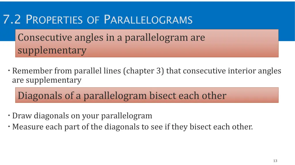 7 2 p roperties of p arallelograms consecutive