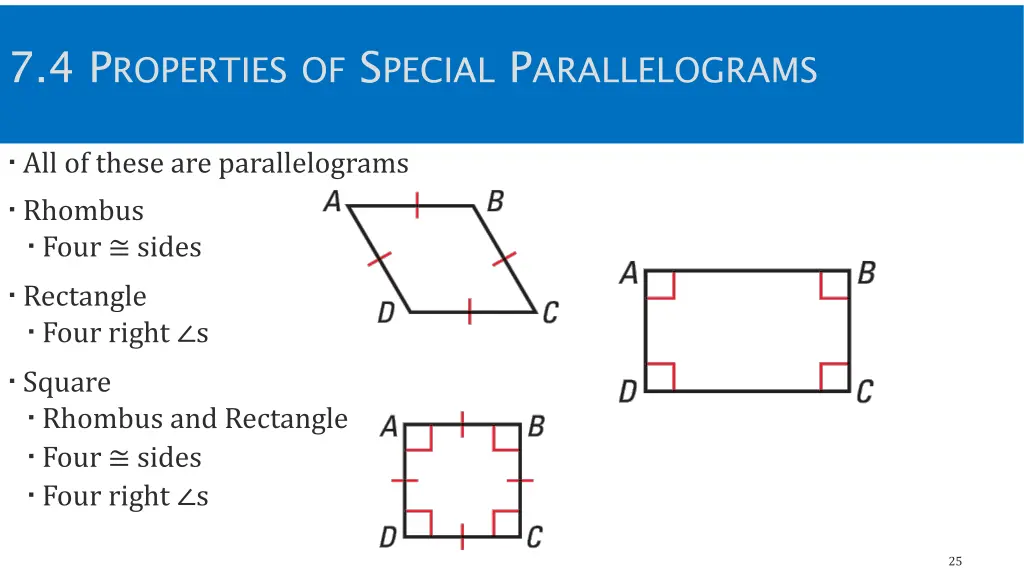 7 4 p roperties of s pecial p arallelograms