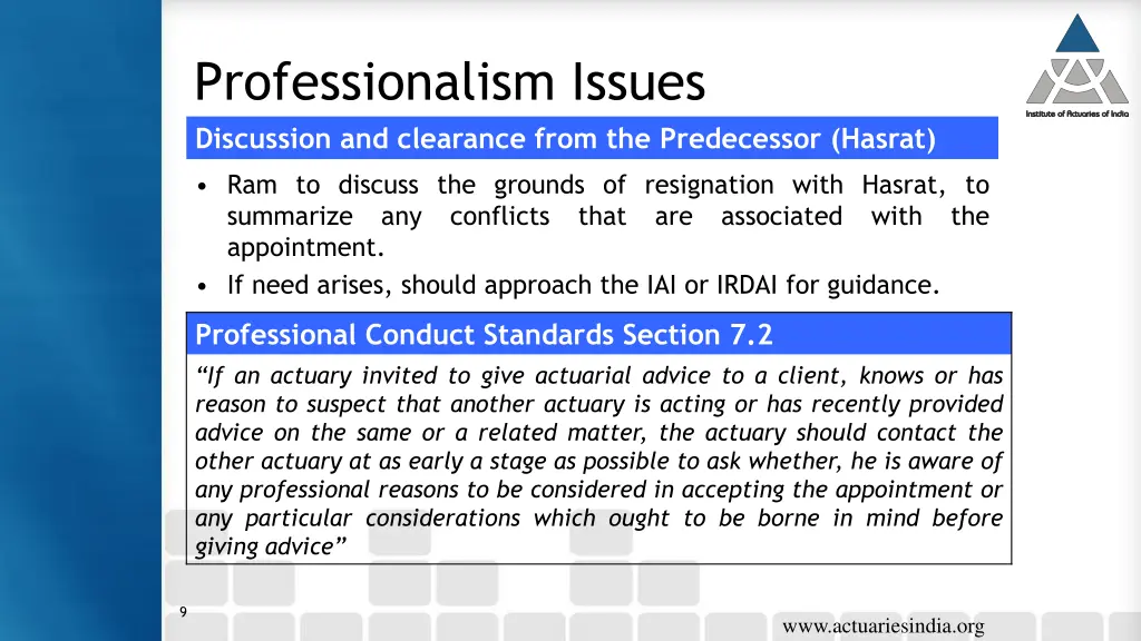 professionalism issues discussion and clearance