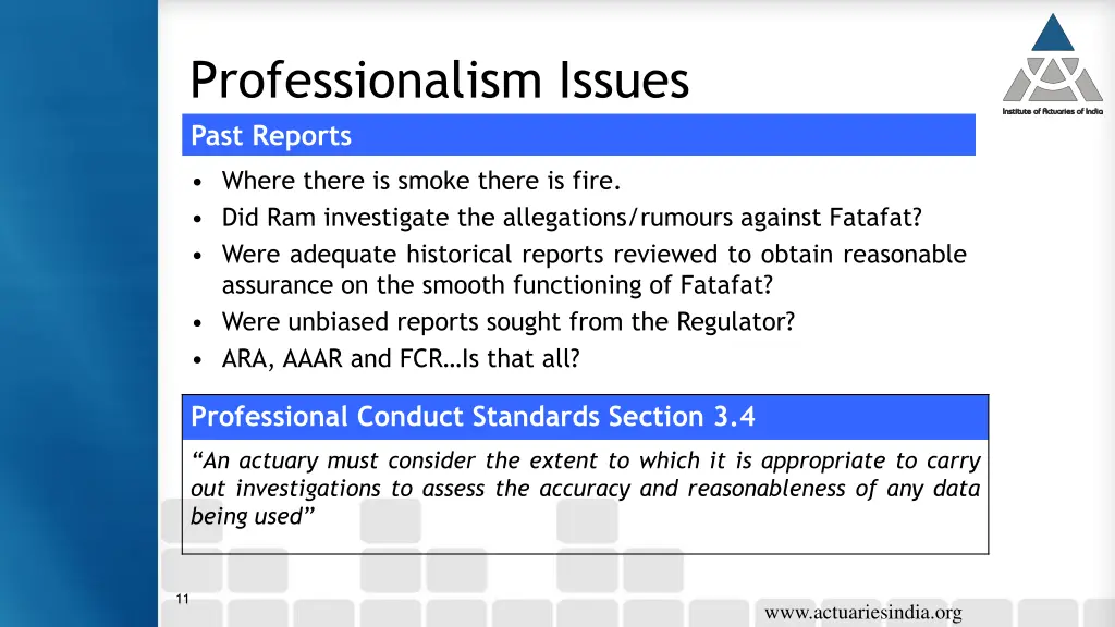 professionalism issues past reports