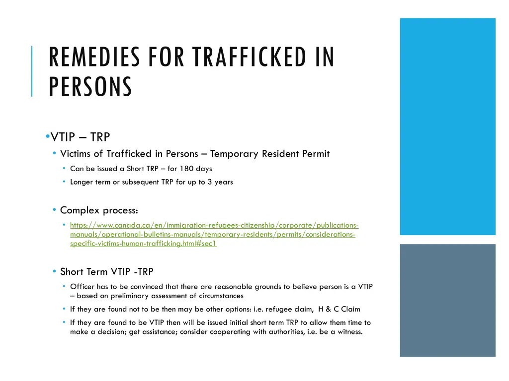 remedies for trafficked in persons