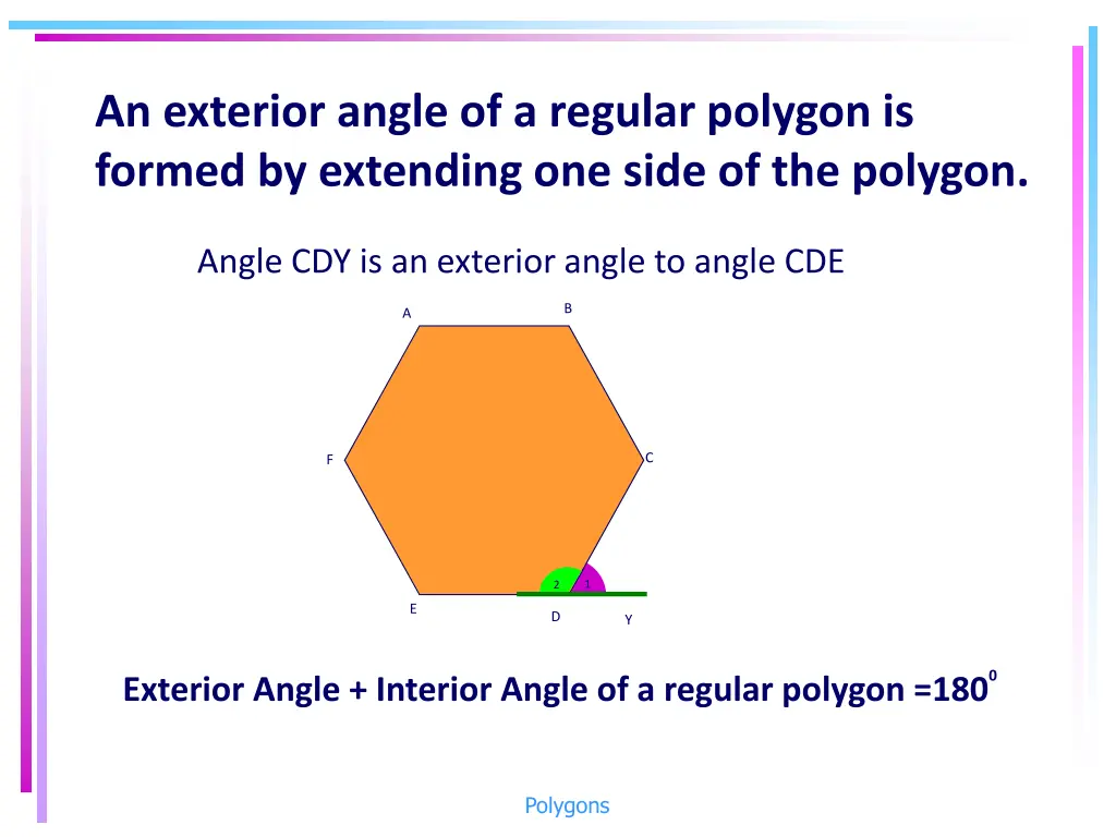 an exterior angle of a regular polygon is formed