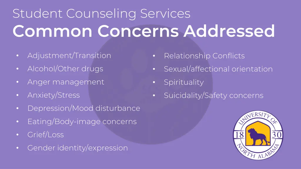 student counseling services common concerns