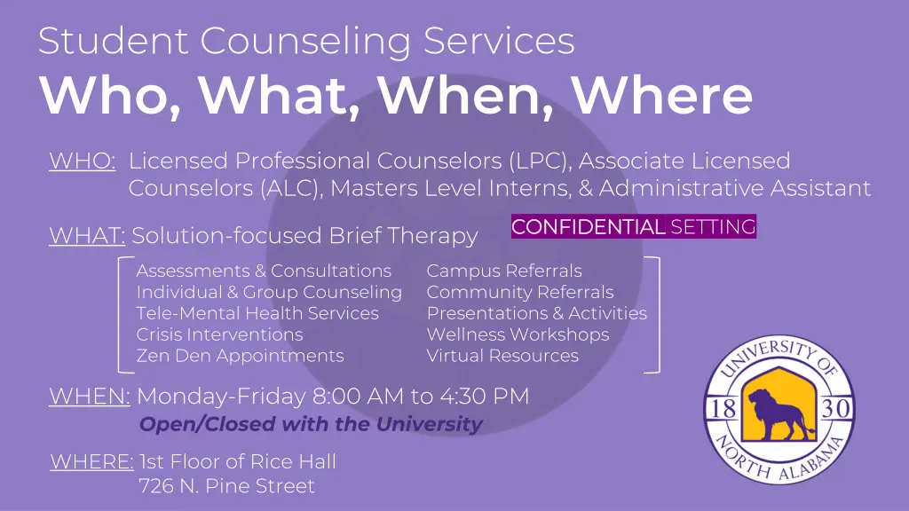 student counseling services who what when where