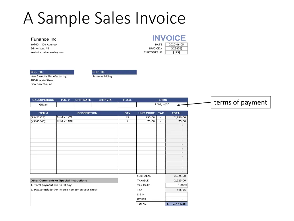 a sample sales invoice