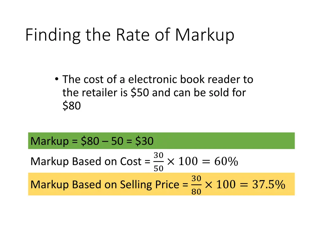 finding the rate of markup