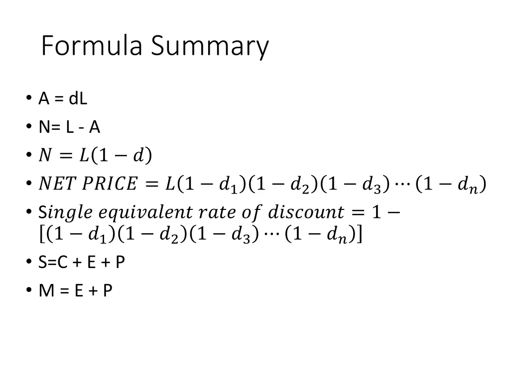 formula summary