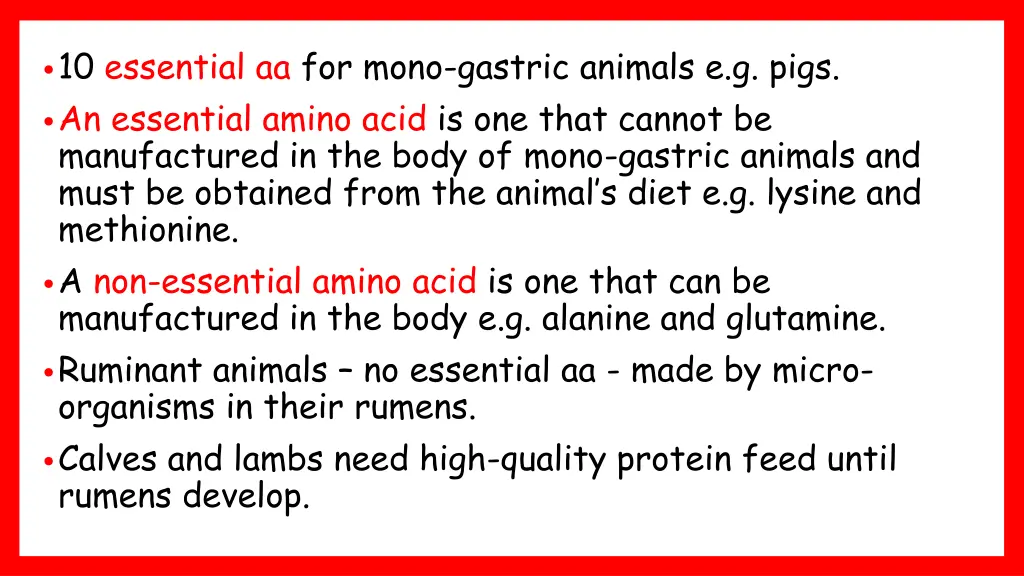 10 essential aa for mono gastric animals e g pigs