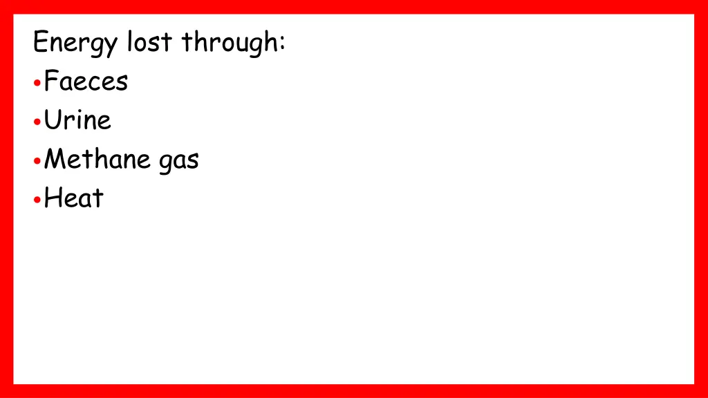 energy lost through faeces urine methane gas heat