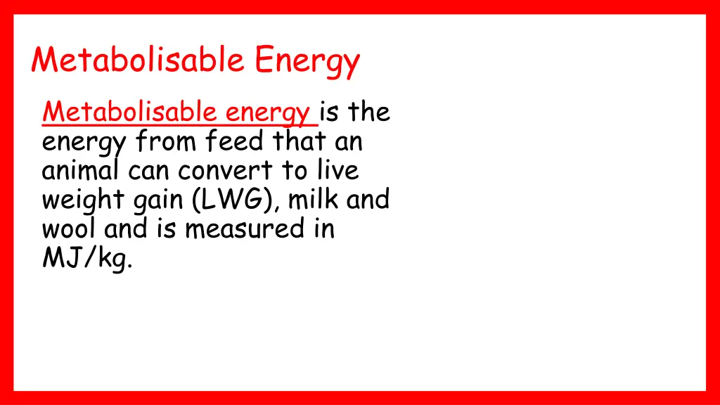 metabolisable energy metabolisable energy