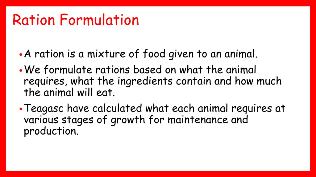 ration formulation