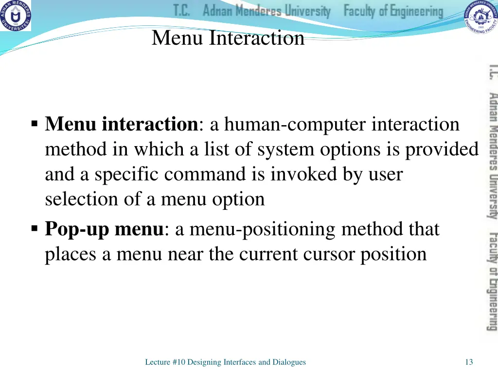 menu interaction