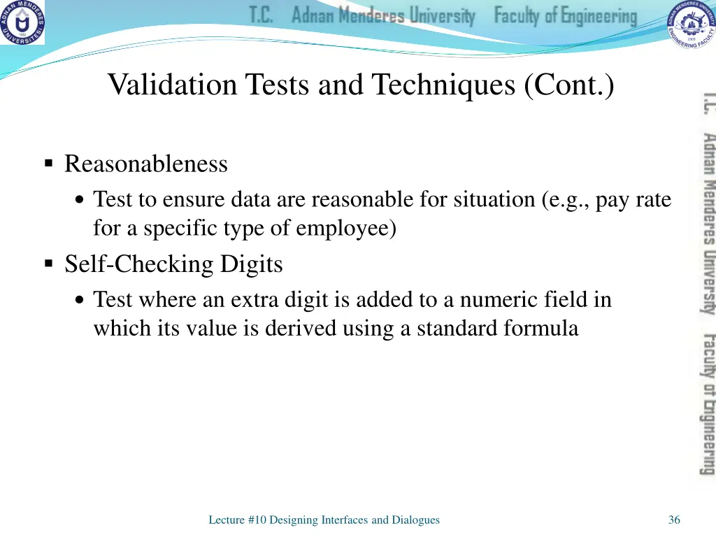 validation tests and techniques cont 2