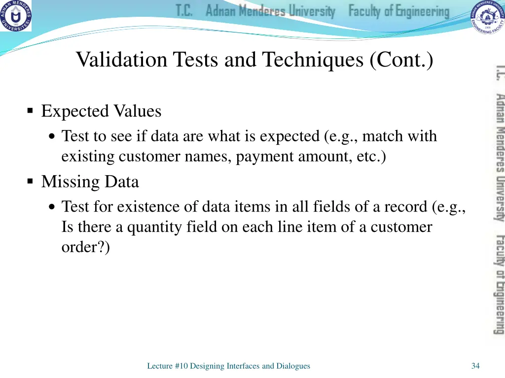 validation tests and techniques cont