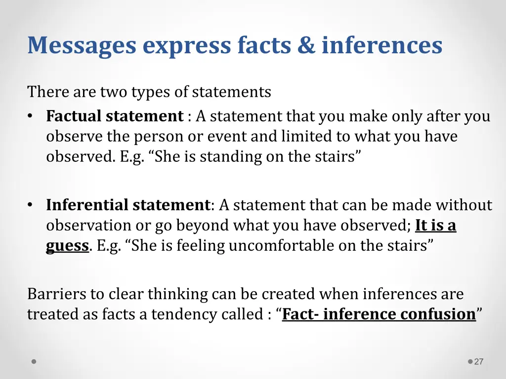 messages express facts inferences