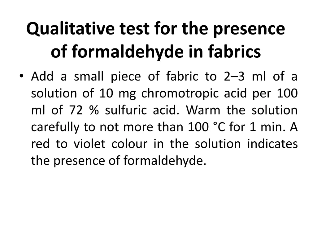 qualitative test for the presence of formaldehyde