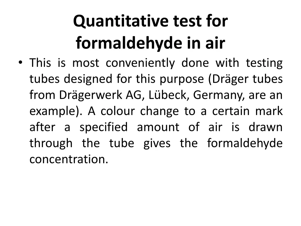 quantitative test for formaldehyde in air this