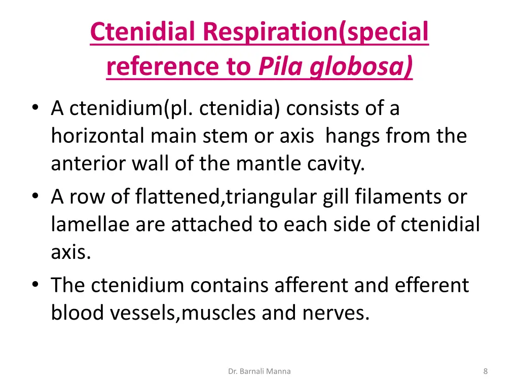 ctenidial respiration special reference to pila