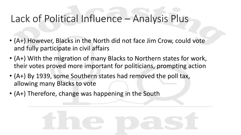 lack of political influence analysis plus