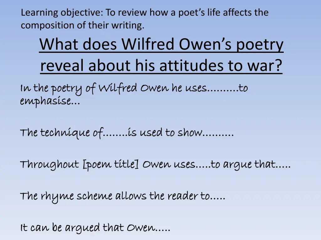 learning objective to review how a poet s life