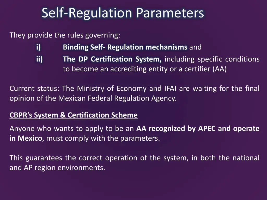 self regulation parameters