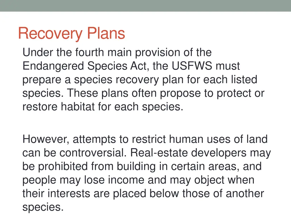 recovery plans under the fourth main provision