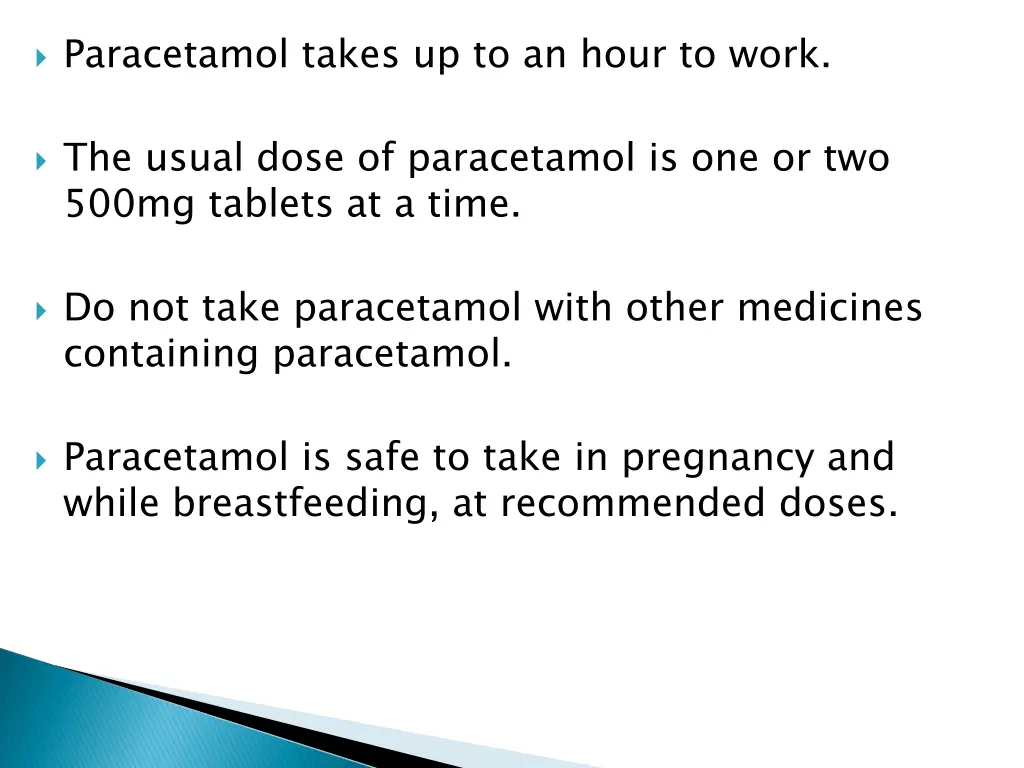 paracetamol takes up to an hour to work