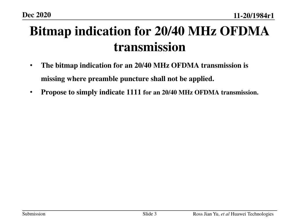 dec 2020 bitmap indication for 20 40 mhz ofdma