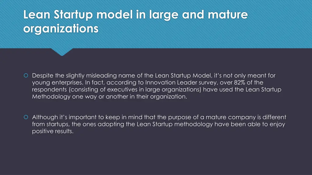 lean startup model in large and mature