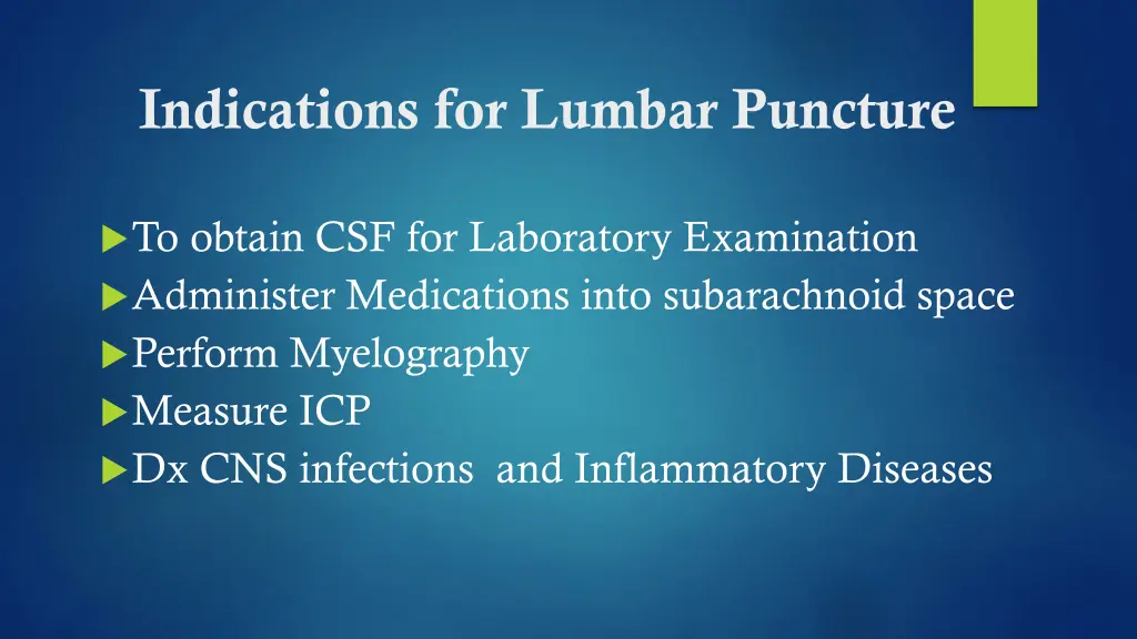 indications for lumbar puncture