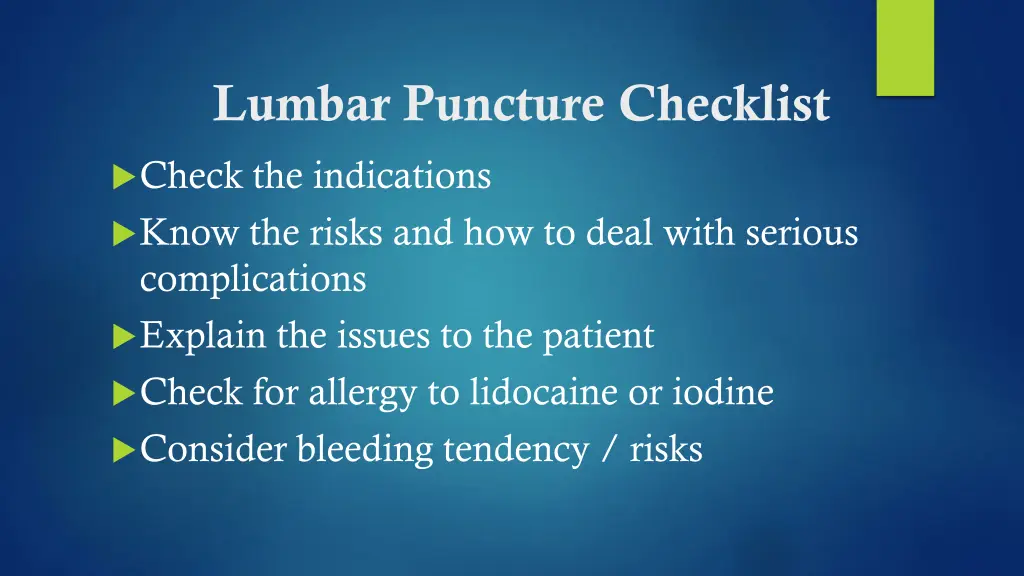 lumbar puncture checklist