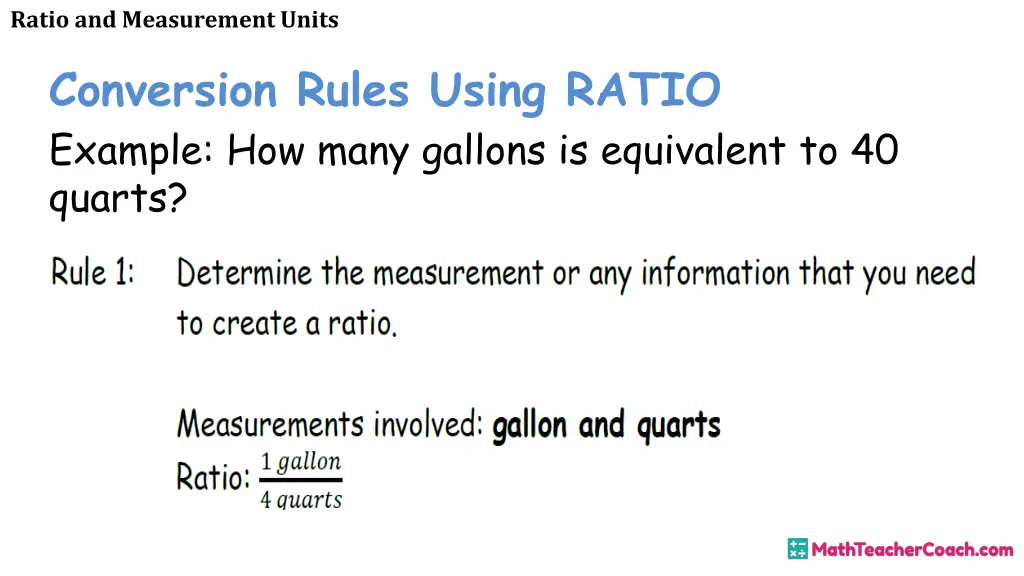 ratio and measurement units conversion rules