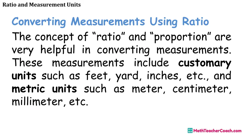 ratio and measurement units converting