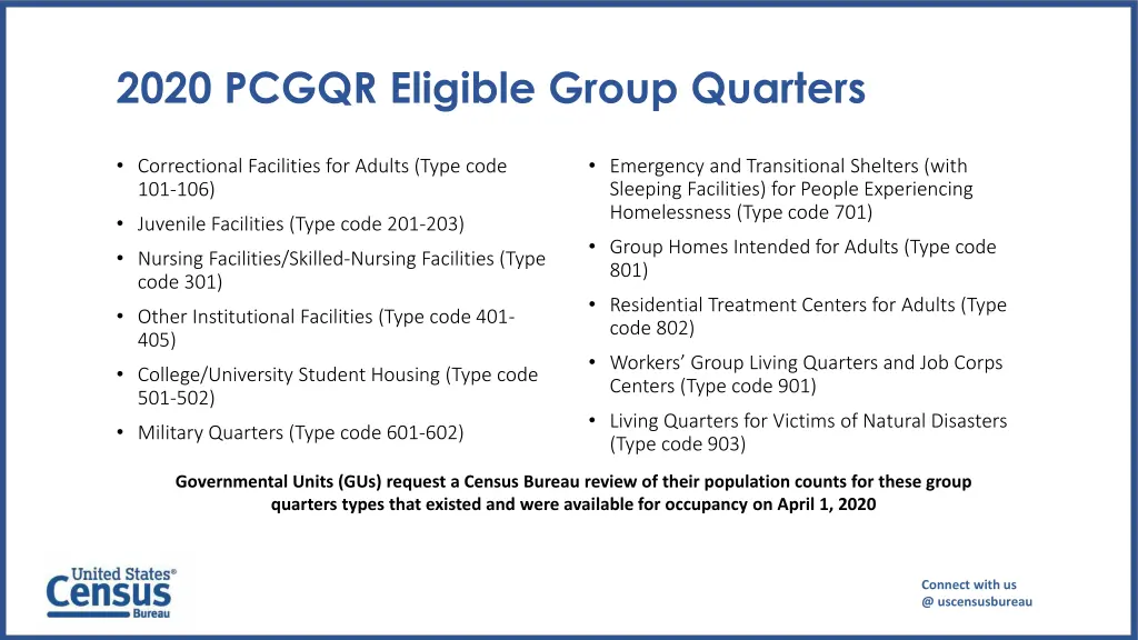 2020 pcgqr eligible group quarters