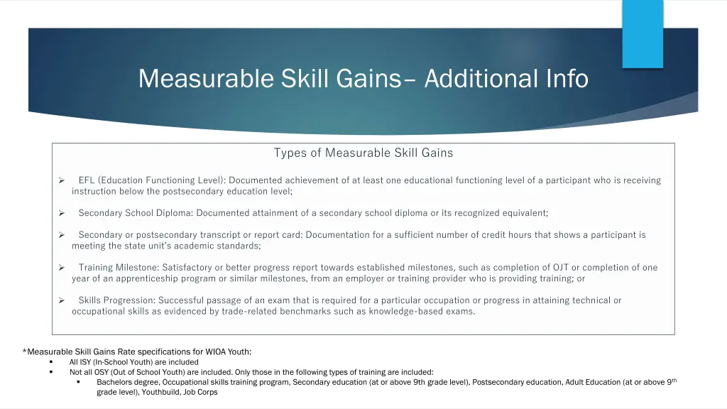 measurable skill gains additional info